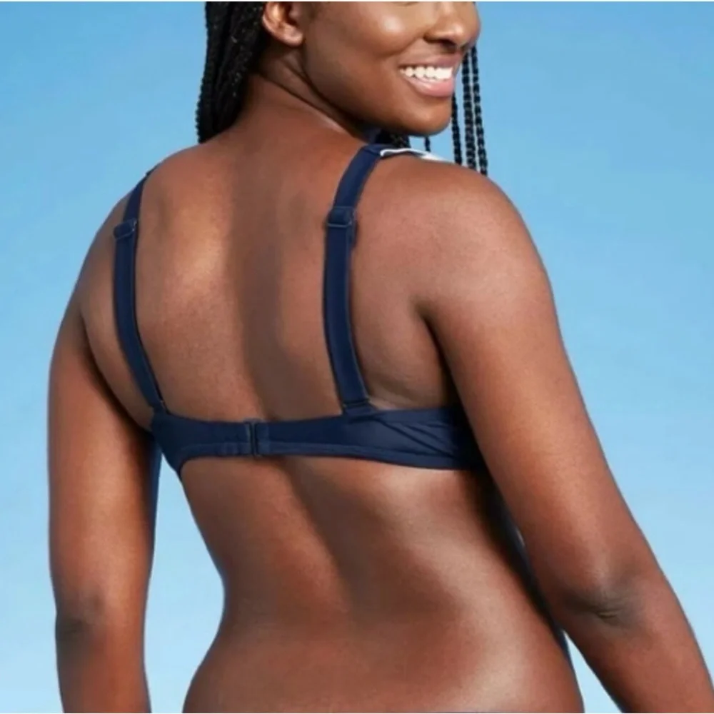 Kona Sol NWT Ruffled Oxford Blue Bikini Top Large - Picture 2 of 8